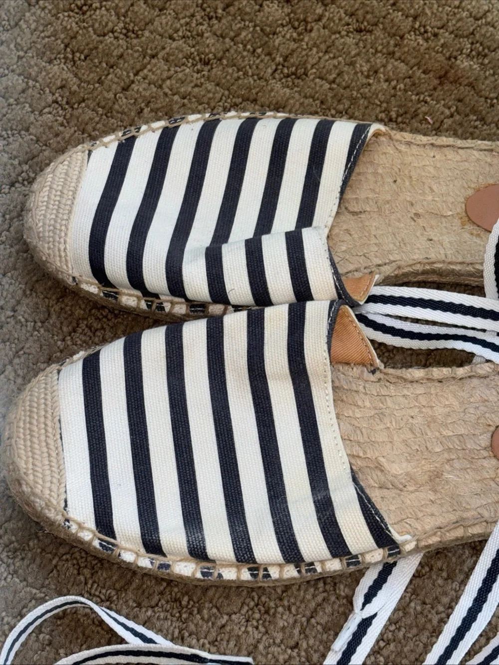 J crew Striped Canvas Espadrille Tie Sandals - Navy & White women’s 9.5